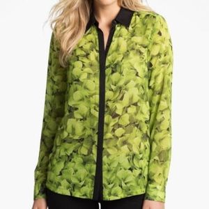 Michael Kors green hydrangea sheer blouse